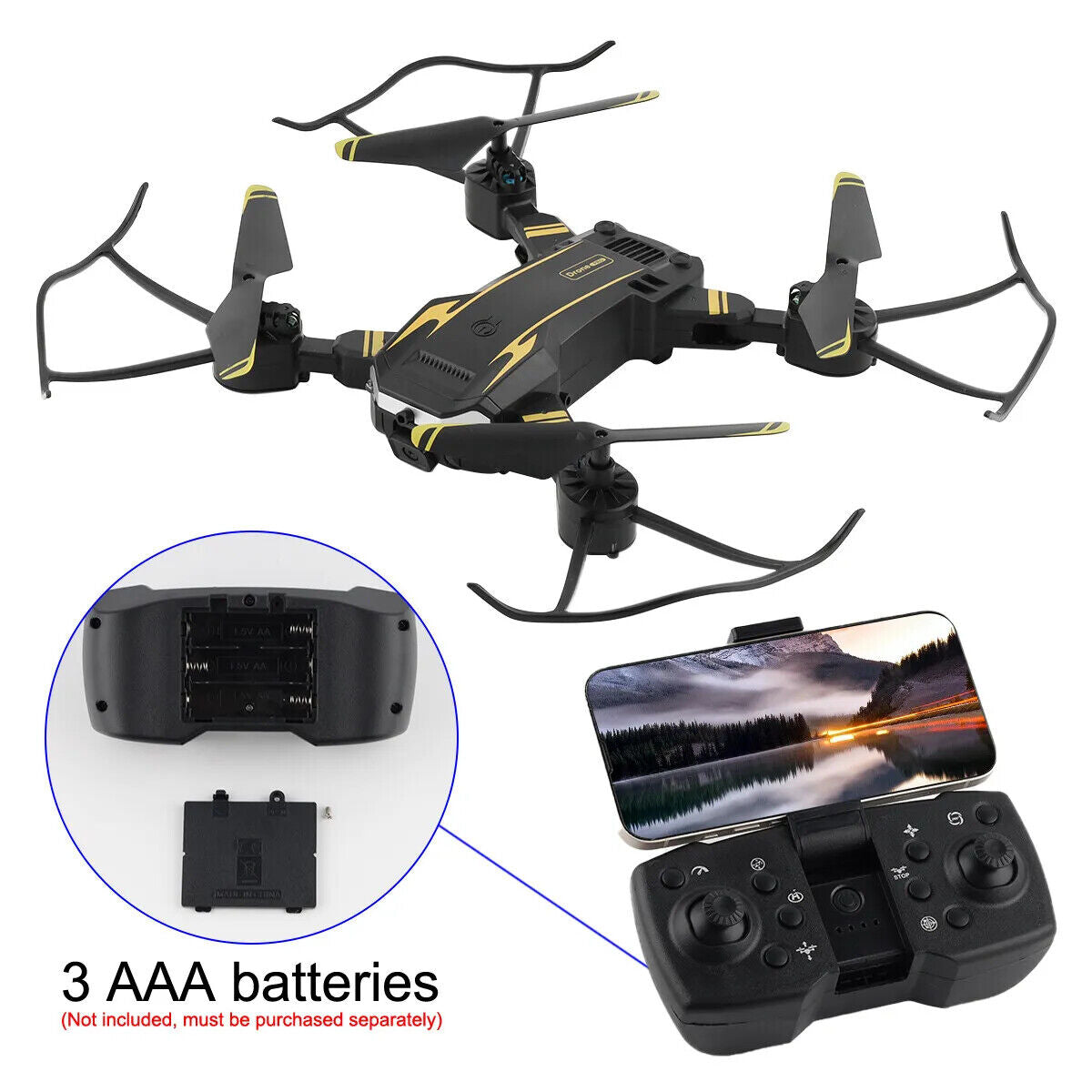 8K HD Drone Dual Camera WIFI FPV GPS Foldable Selfie RC Quadcopter +4 Batteries