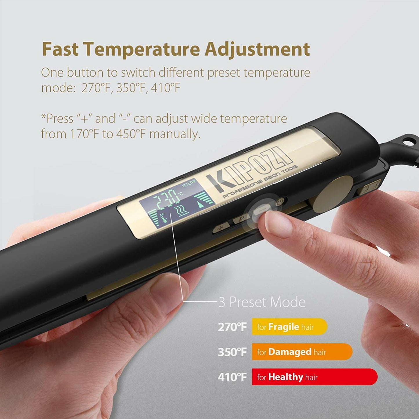 KIPOZI Pro 2 In1 Hair Straighteners Travel 230C Digital Display 30S Instant Heat