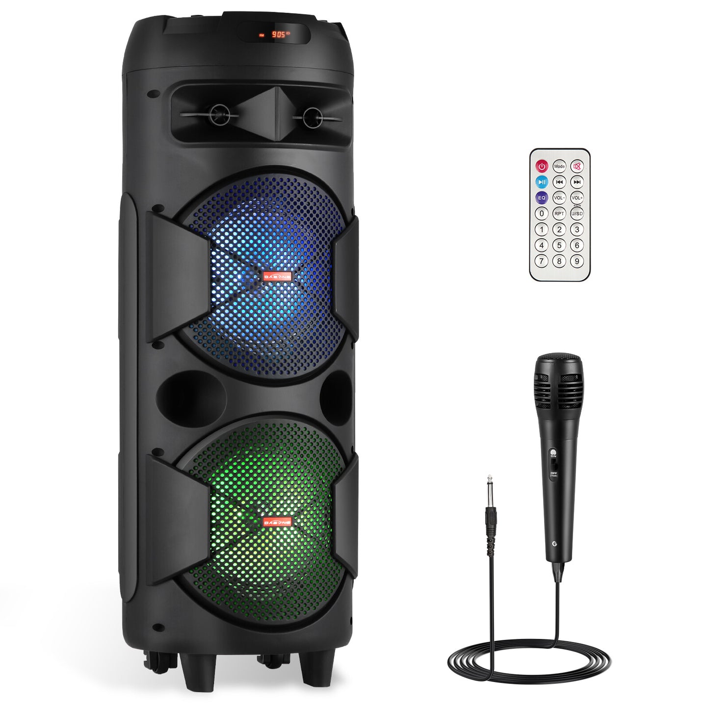 6000W Bluetooth Speaker Portable Dual Sub Woofer Heavy Bass Party DJ System Mic