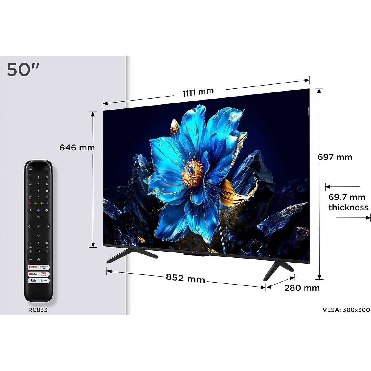 TCL 50P7K-UK 50 Inch QLED 4K Ultra HD Smart TV Bluetooth WiFi