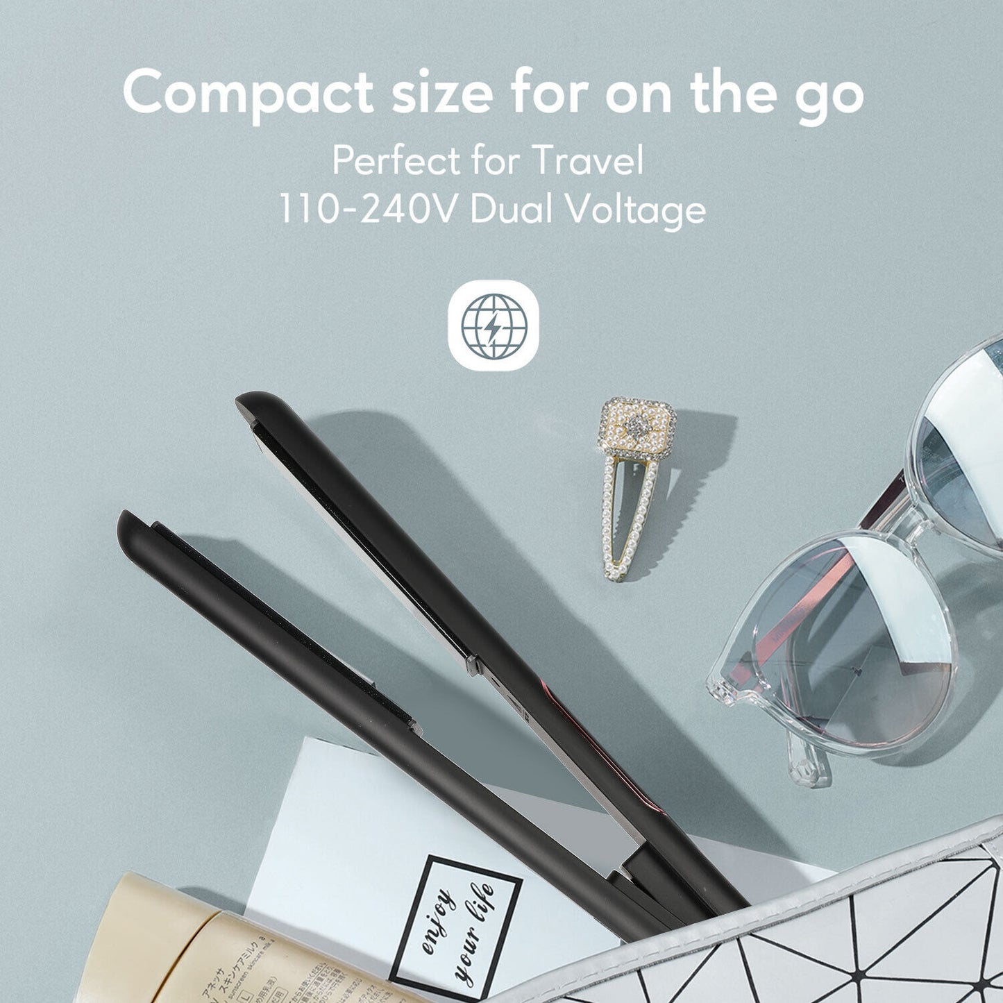 KIPOZI Pro 2 In1 Hair Straighteners Travel 230C Digital Display 30S Instant Heat