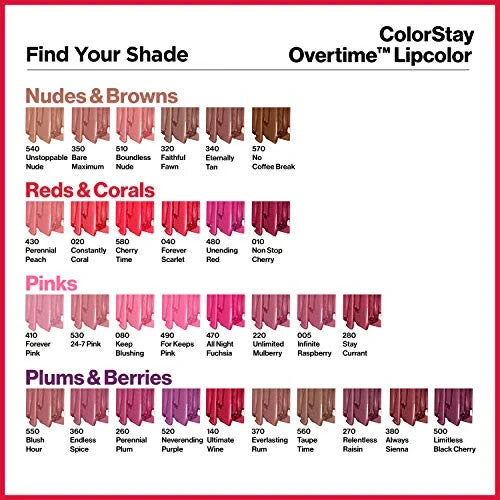Revlon Lipstick Colorstay Overtime Lip Colour - Choose Your Shade - New - Boxed