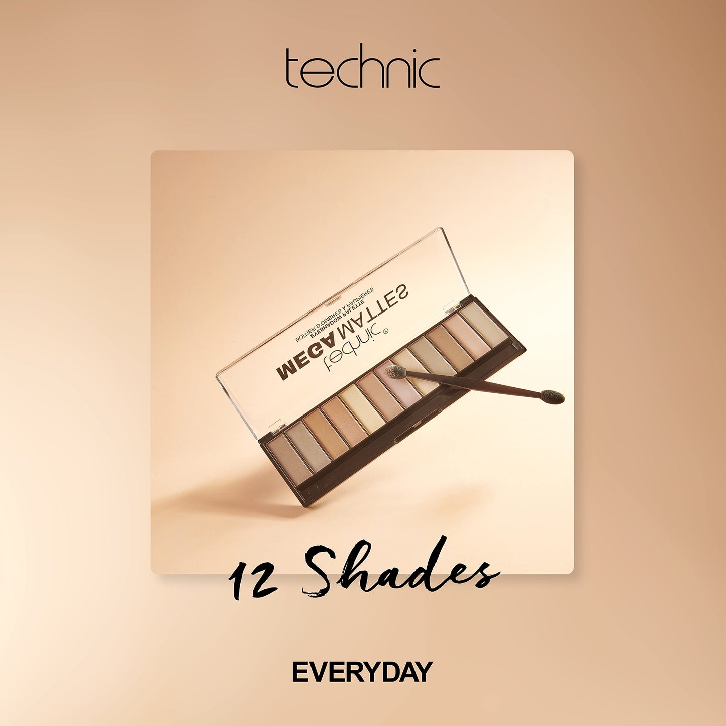 Technic Mega Mattes Nude Eyeshadow Palette - 12 Pigmented, Professional, Long