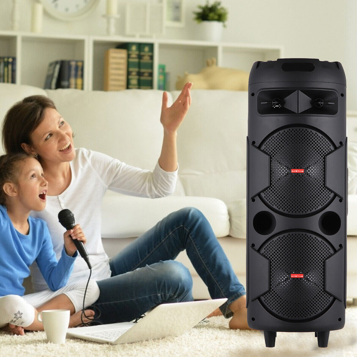 6000W Bluetooth Speaker Portable Dual Sub Woofer Heavy Bass Party DJ System Mic