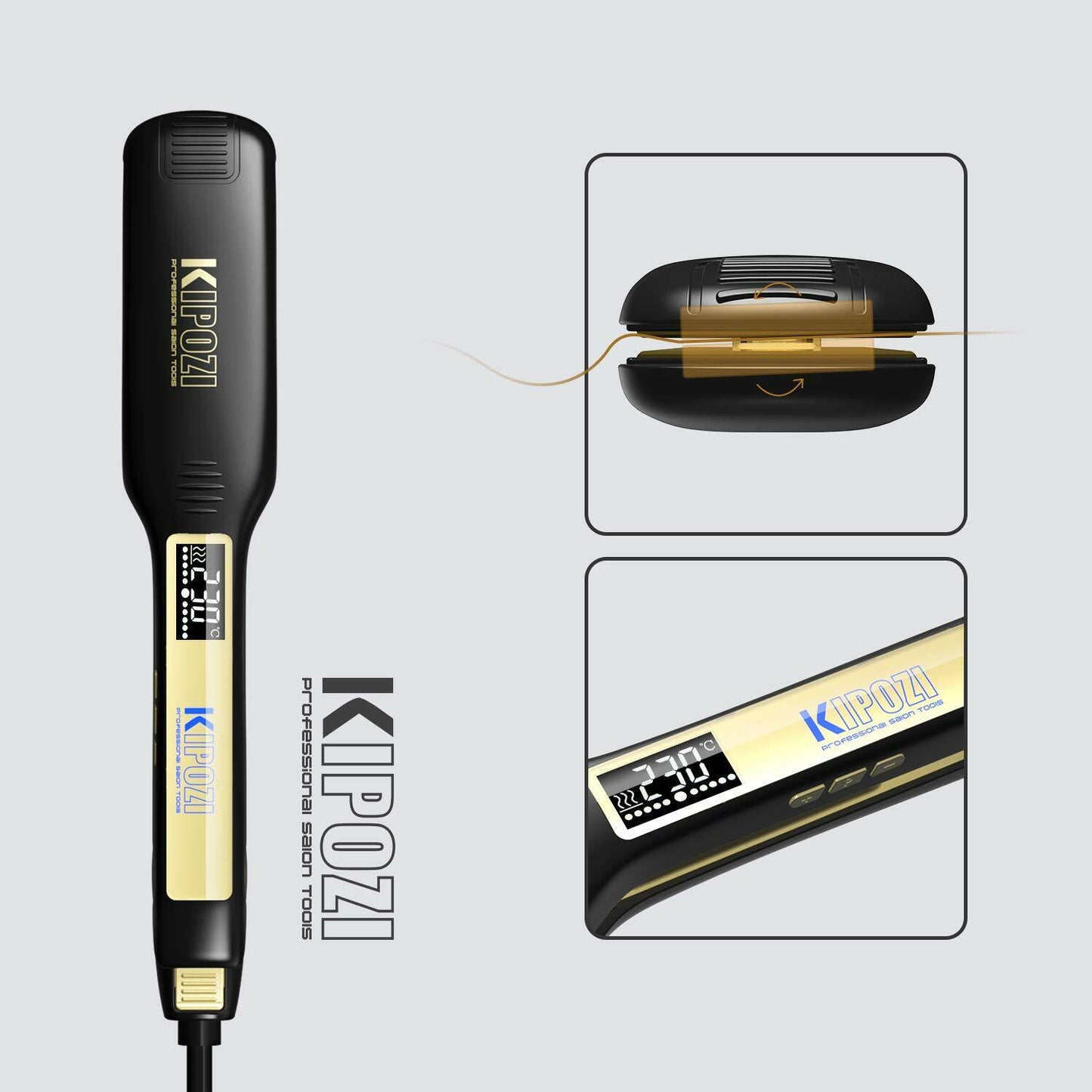 KIPOZI Pro 2 In1 Hair Straighteners Travel 230C Digital Display 30S Instant Heat