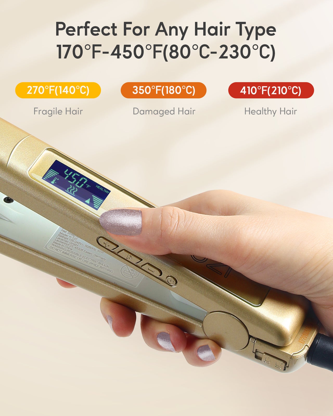 KIPOZI Pro 2 In1 Hair Straighteners Travel 230C Digital Display 30S Instant Heat