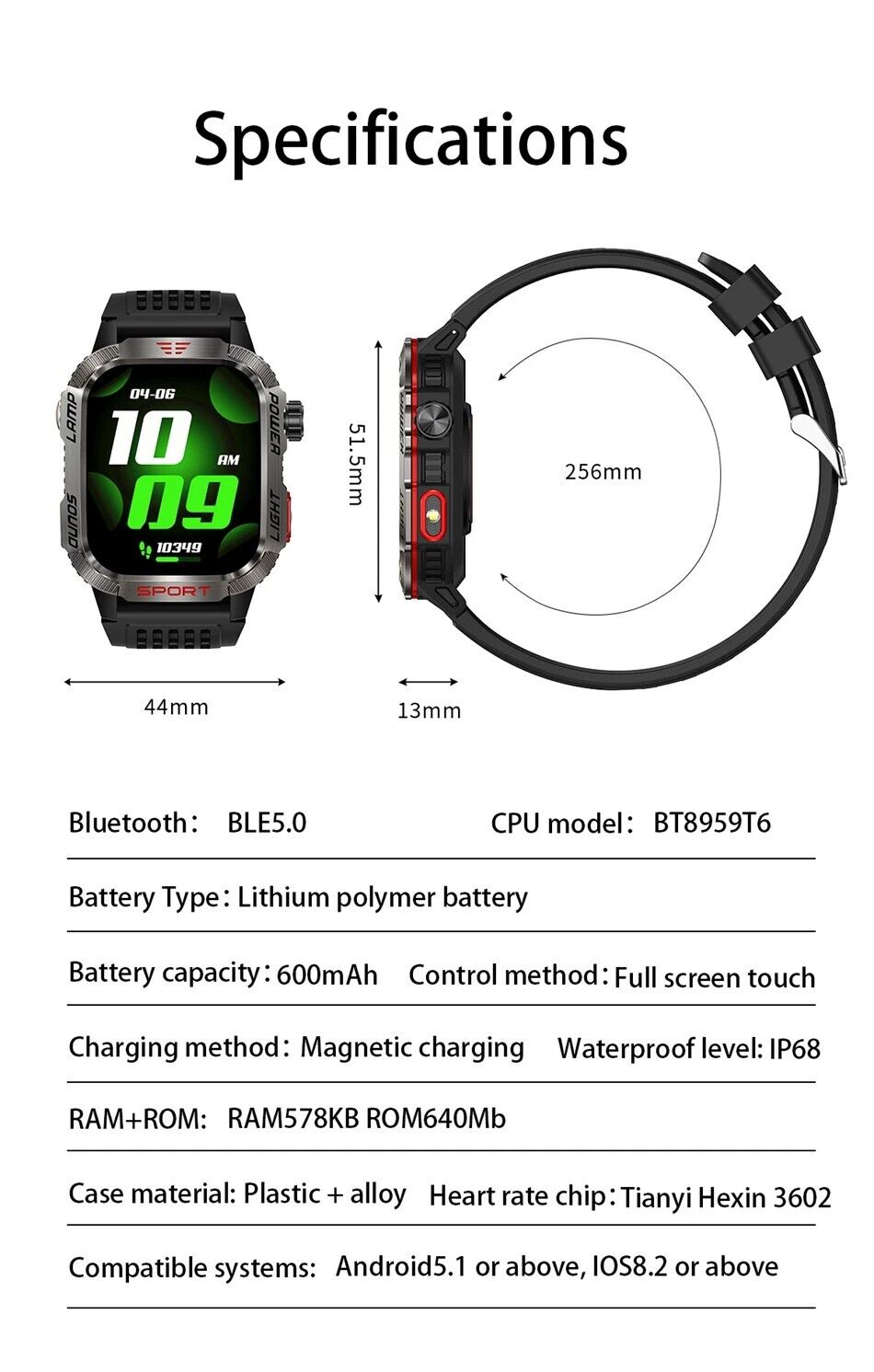 Military Rugged Smart Watch for Men with Bluetooth Call(Answer/Make Call) Gift