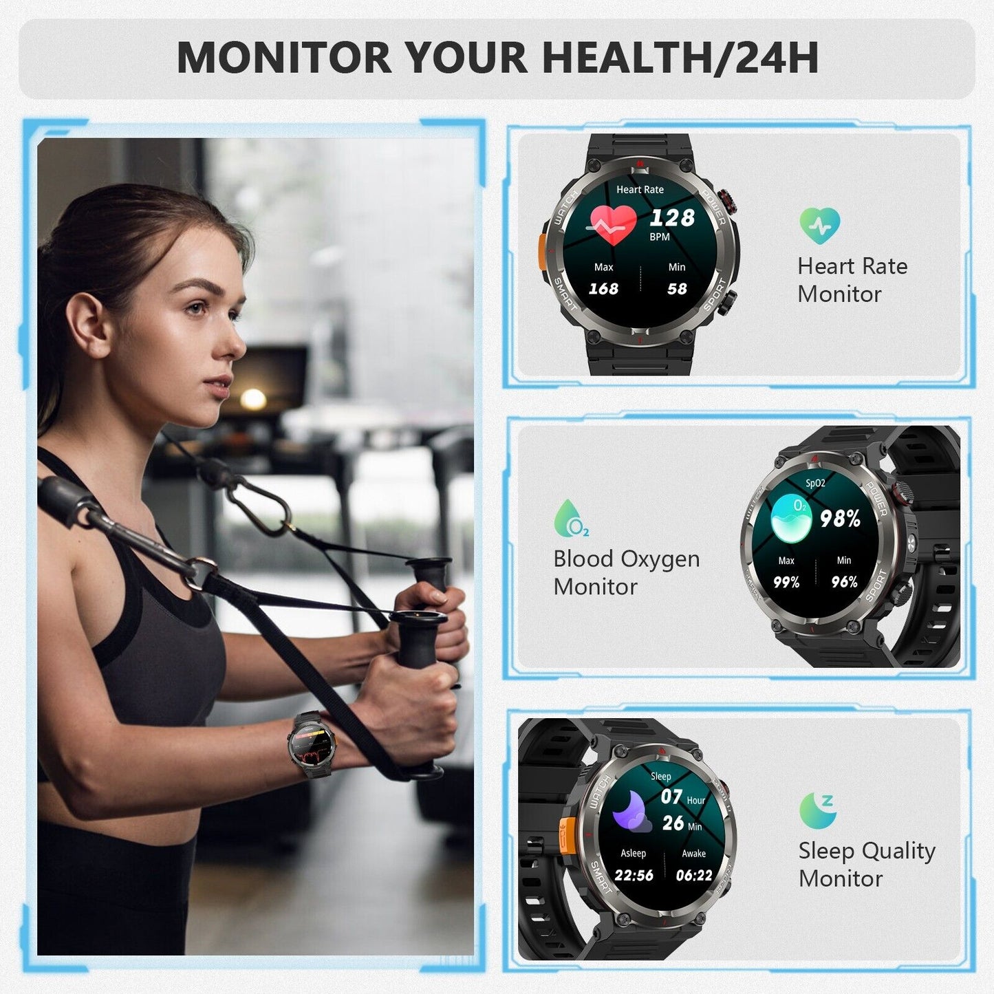 Military Rugged Smart Watch for Men with Bluetooth Call(Answer/Make Call) Gift