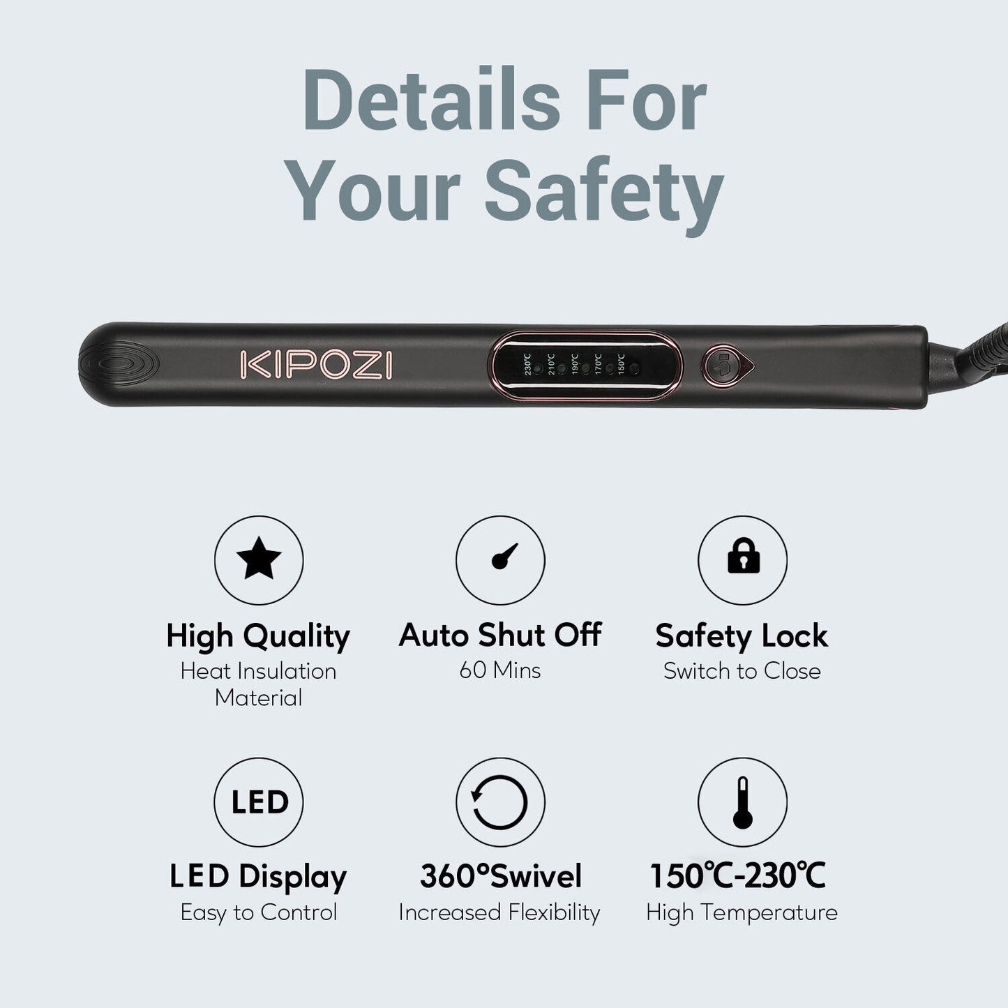 KIPOZI Pro 2 In1 Hair Straighteners Travel 230C Digital Display 30S Instant Heat