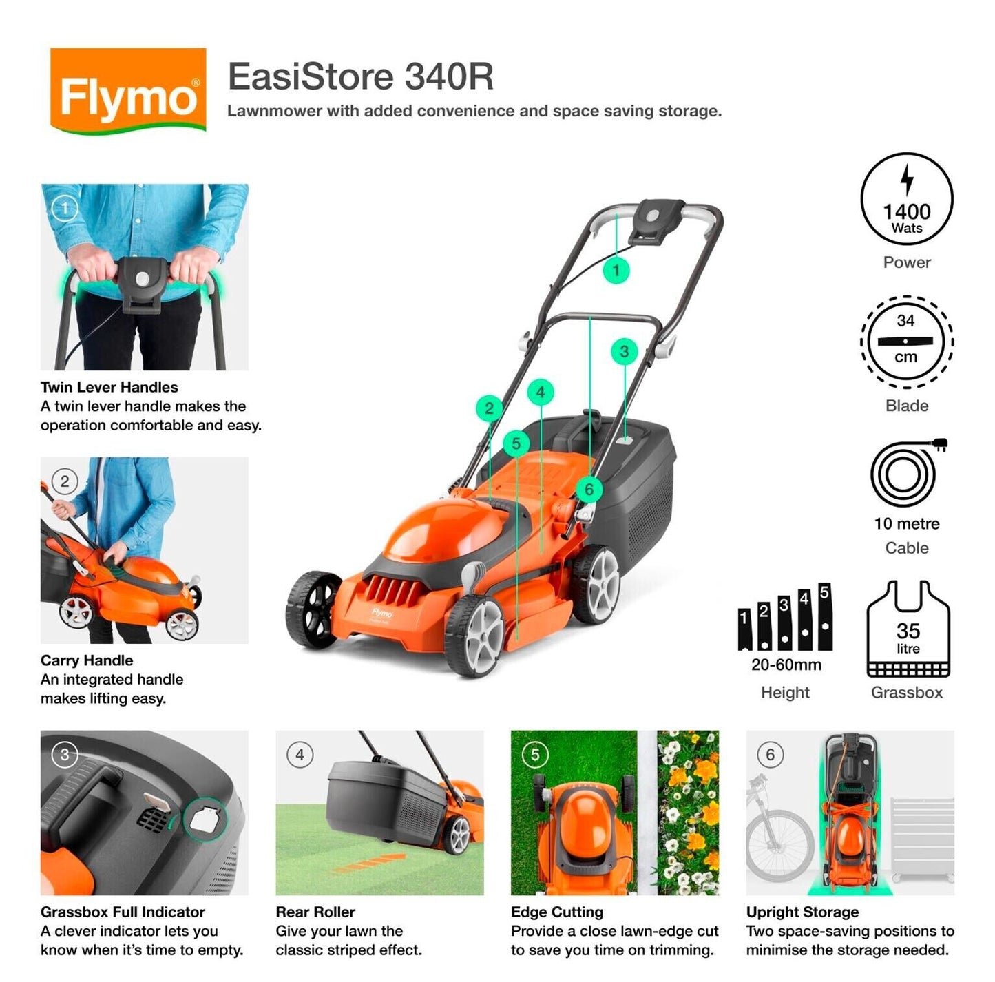 Flymo EasiStore 340R Rotary Lawn Mower - Gold Grade