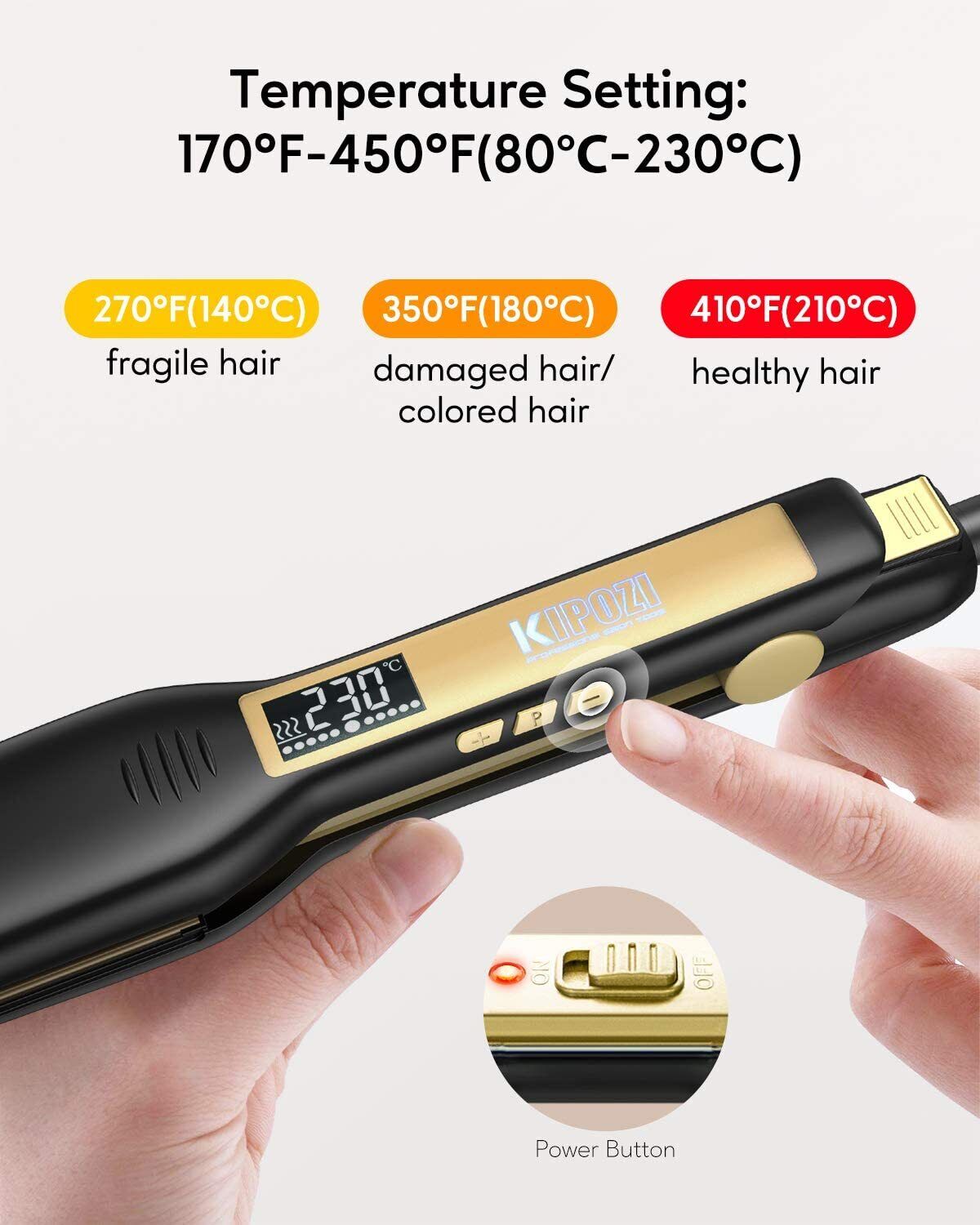 KIPOZI Pro 2 In1 Hair Straighteners Travel 230C Digital Display 30S Instant Heat