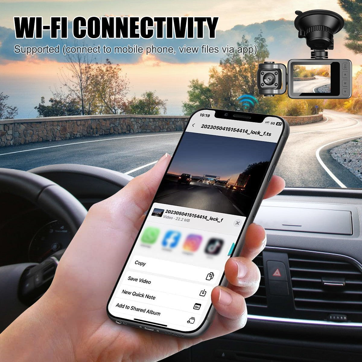 Front and Rear 4K Dash Cam View 120° Car Camera Night Vision with Built in WiFi