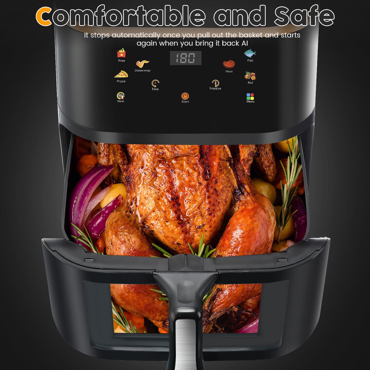 9L Large Air Fryer 1400W Low Fat Oil free Healthy Oven Frying Kitchen Cooker UK