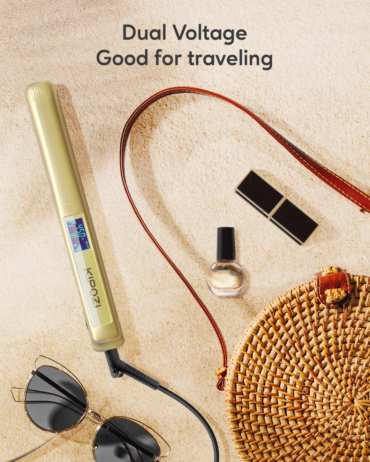 KIPOZI Pro 2 In1 Hair Straighteners Travel 230C Digital Display 30S Instant Heat