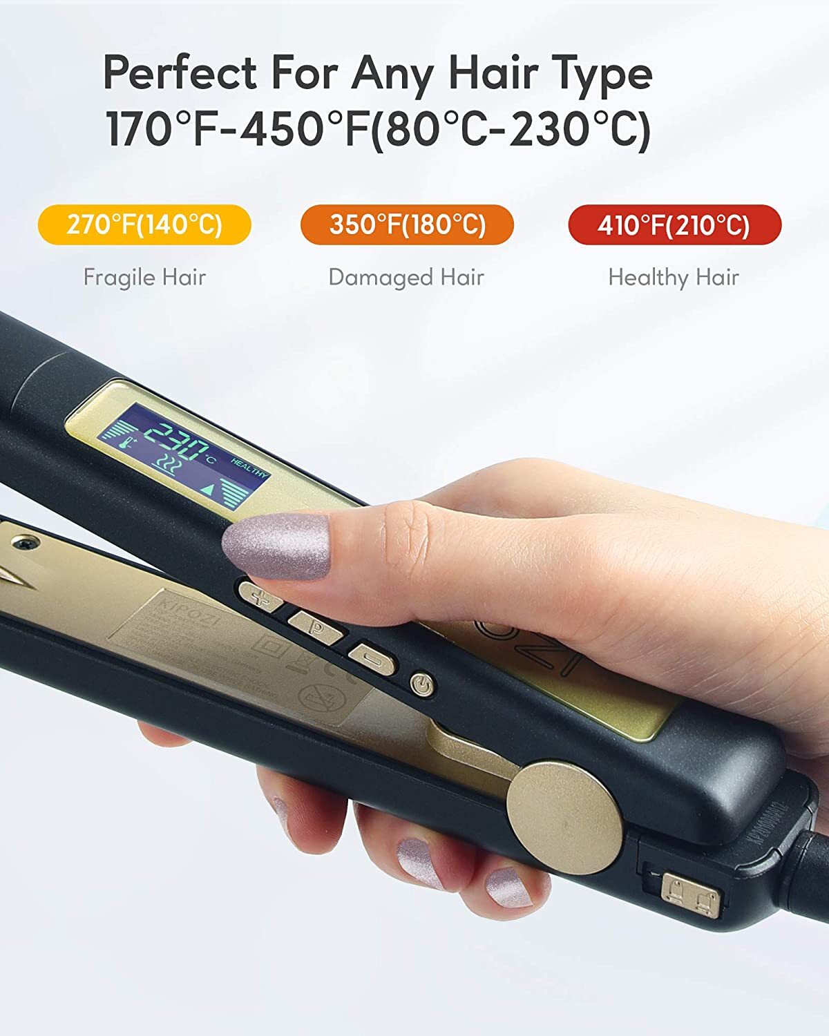 KIPOZI Pro 2 In1 Hair Straighteners Travel 230C Digital Display 30S Instant Heat