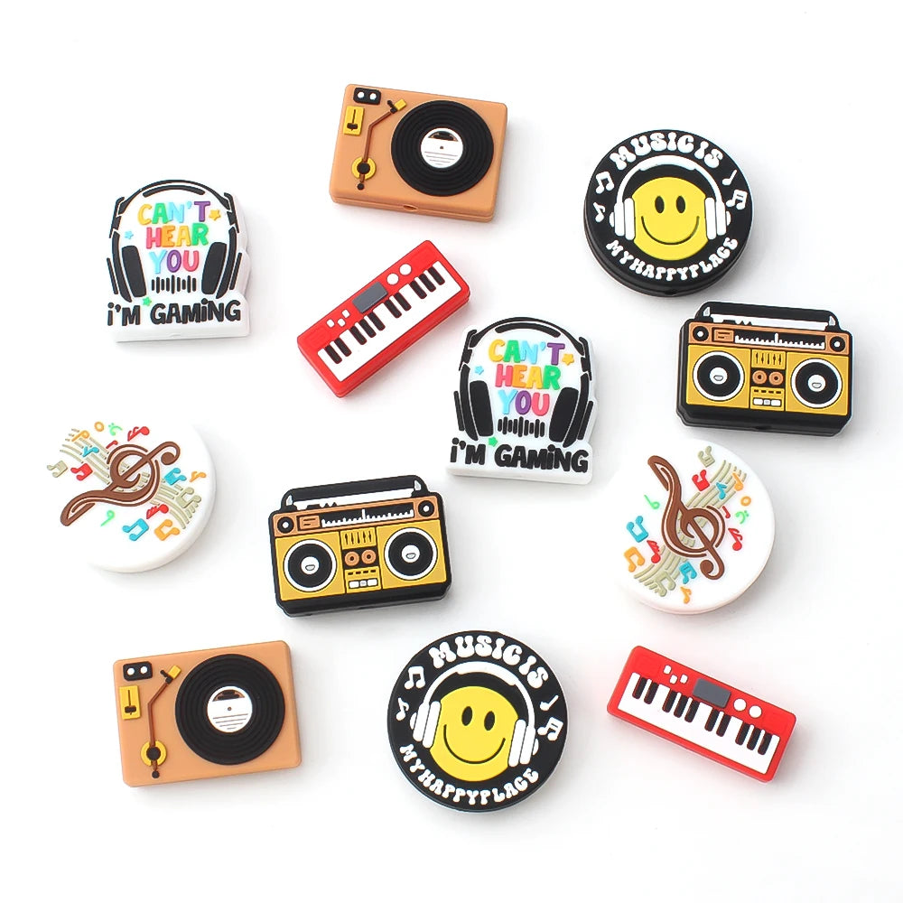 5/10pcs Music Theme Silicone Beads For Jewelry Keychain Making Focal Beads Diy Necklace Pens Handmade Crafts