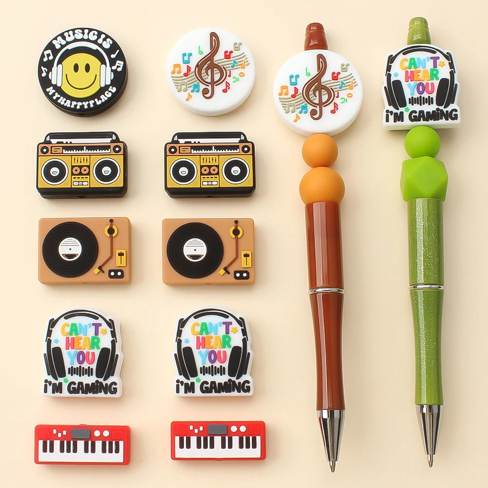 5/10pcs Music Theme Silicone Beads For Jewelry Keychain Making Focal Beads Diy Necklace Pens Handmade Crafts
