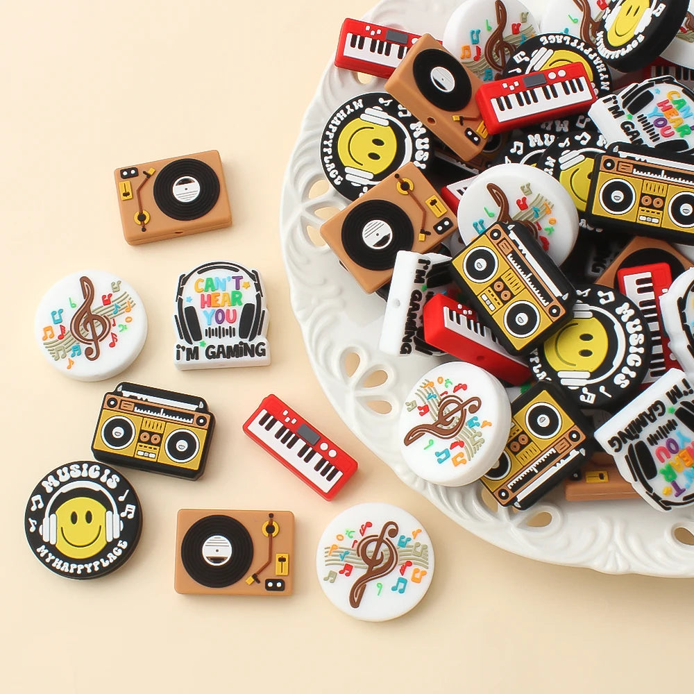 5/10pcs Music Theme Silicone Beads For Jewelry Keychain Making Focal Beads Diy Necklace Pens Handmade Crafts
