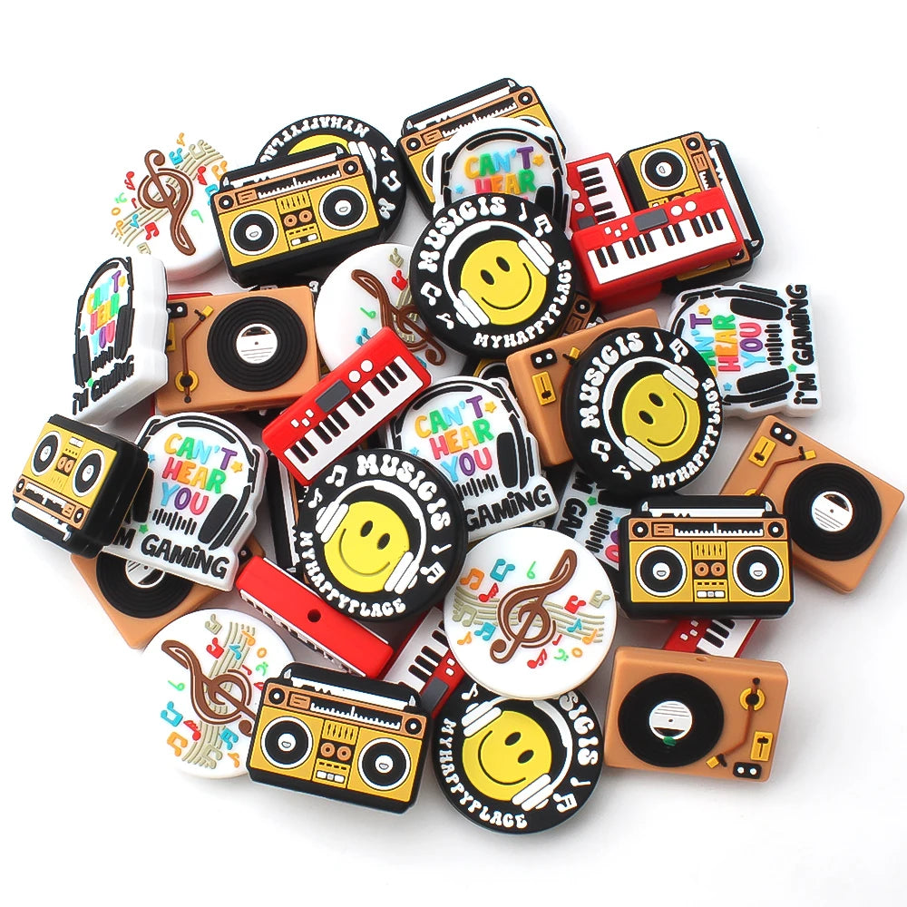 5/10pcs Music Theme Silicone Beads For Jewelry Keychain Making Focal Beads Diy Necklace Pens Handmade Crafts