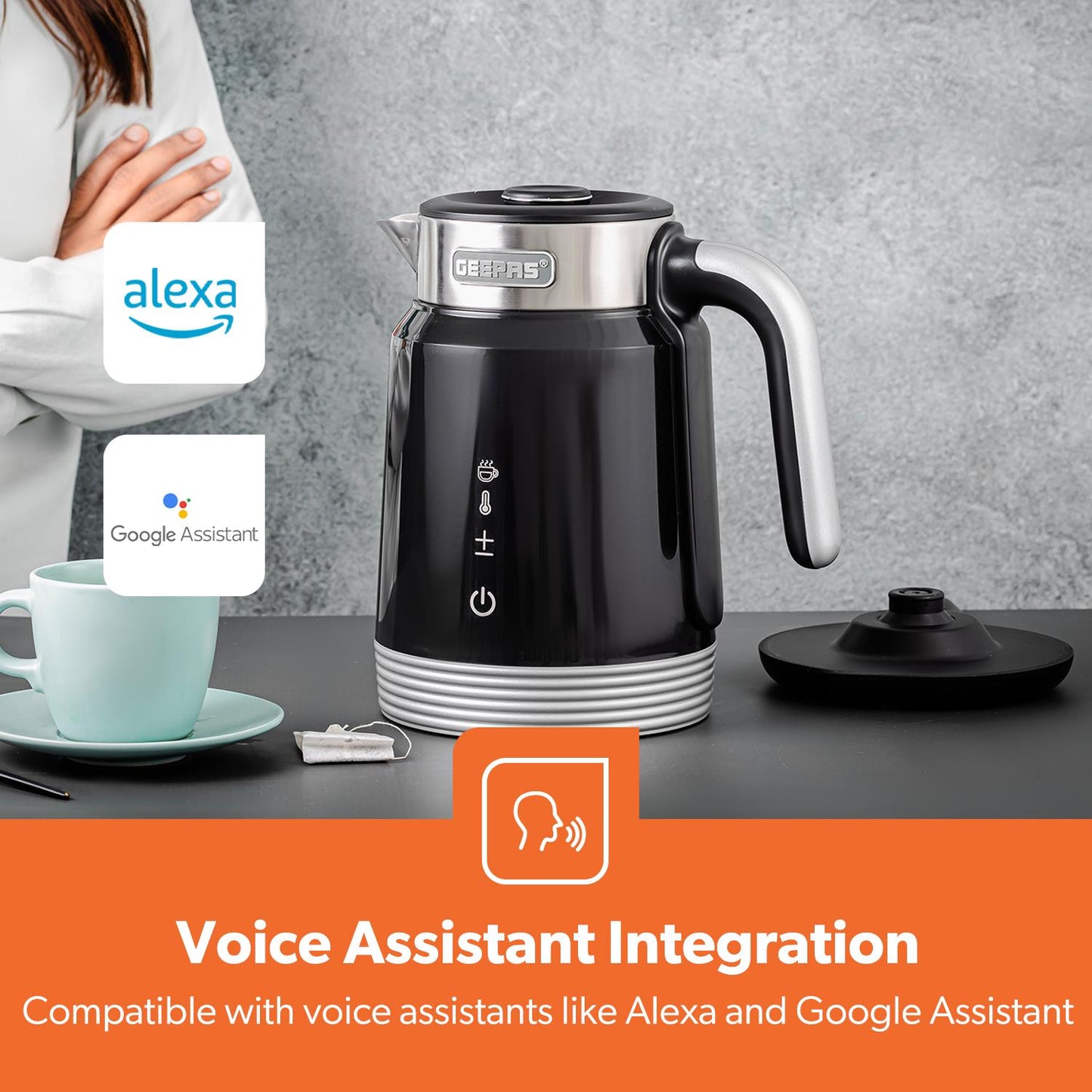 GEEPAS 1.7L Smart Stainless-Steel Digital Kettle Alexa Google Voice 2200W