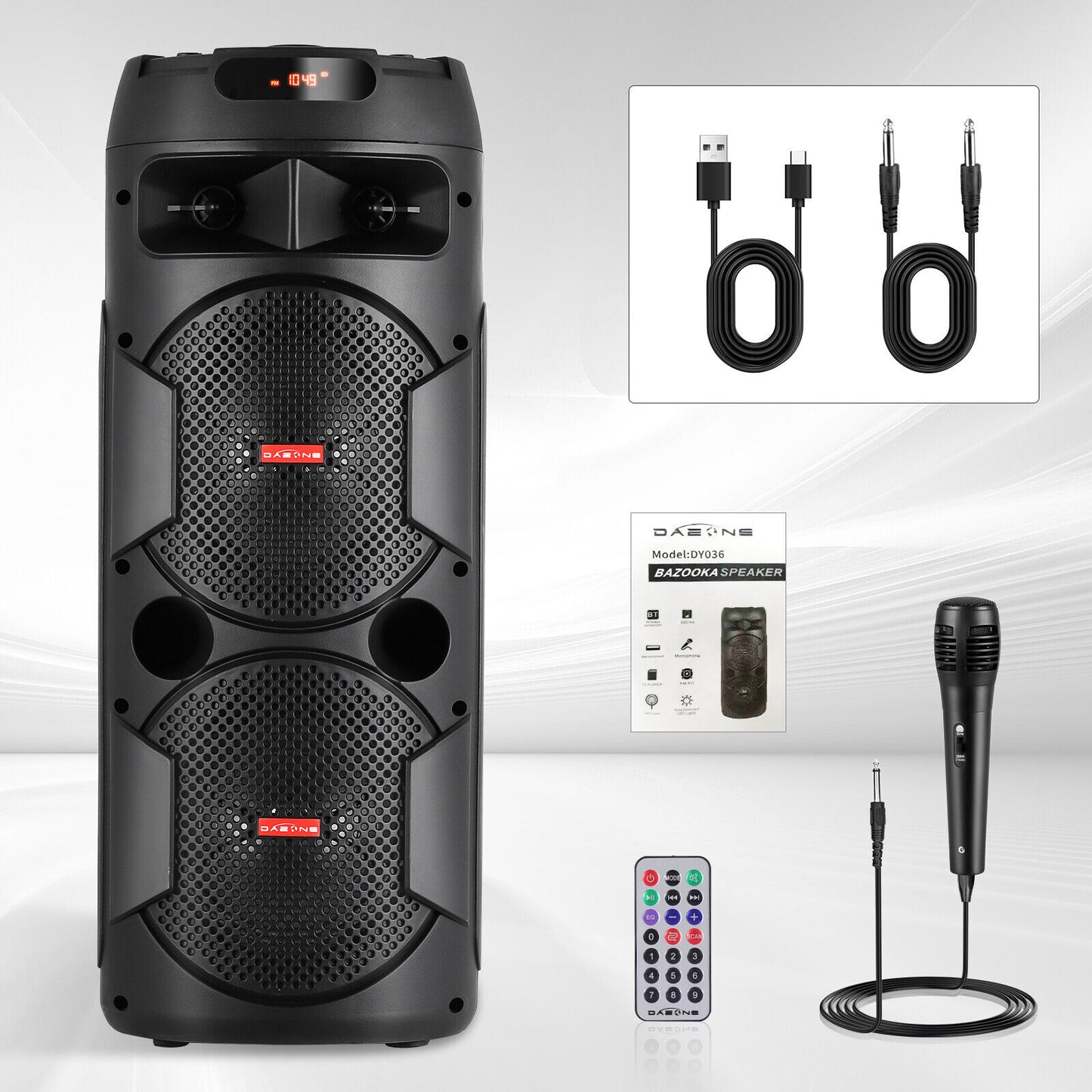 6000W Bluetooth Speaker Portable Dual Sub Woofer Heavy Bass Party DJ System Mic