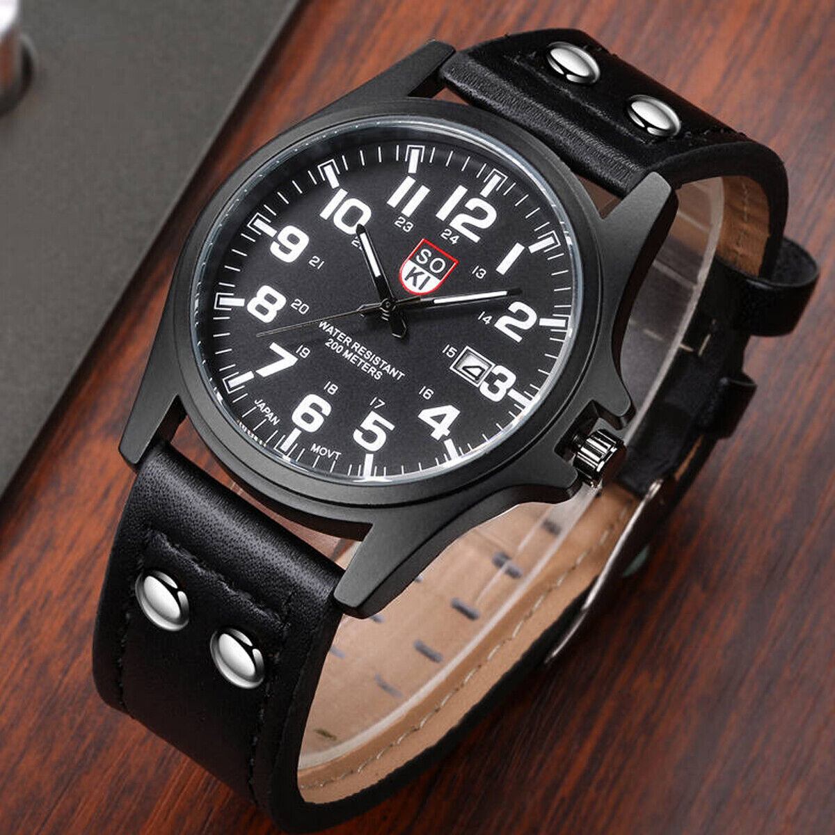 Men’s Military Leather Date Quartz Analog Army Casual Dress Wrist Watches UK