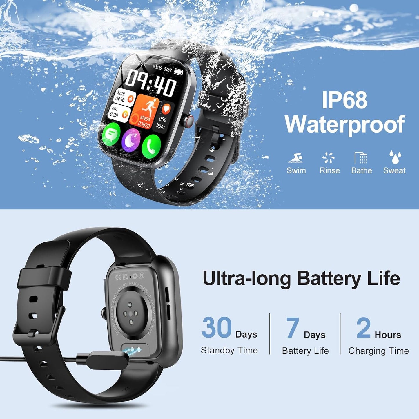 Alexa Smart Watch Calls Bluetooth Heart Rate Blood Pressure iPhone Samsung