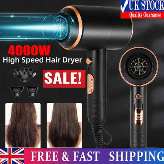 Professional Hair Dryer 4000W Quick Drying Ionic with Diffuser & Concentrator`