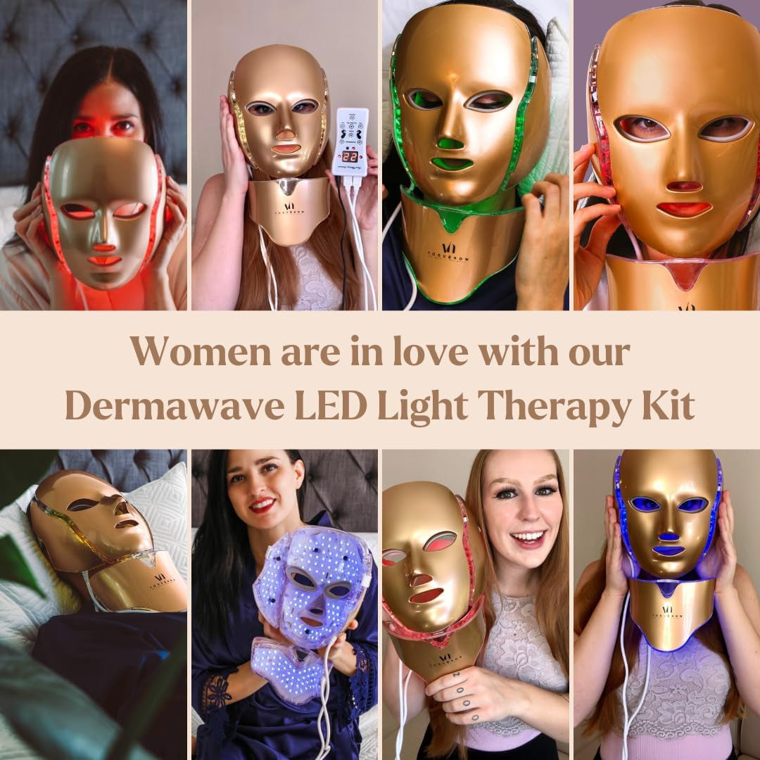 Led Face Mask Light Therapy - Dermawave 7 Colors Light Therapy Mask with 10 Pcs