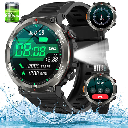 Military Rugged Smart Watch for Men with Bluetooth Call(Answer/Make Call) Gift