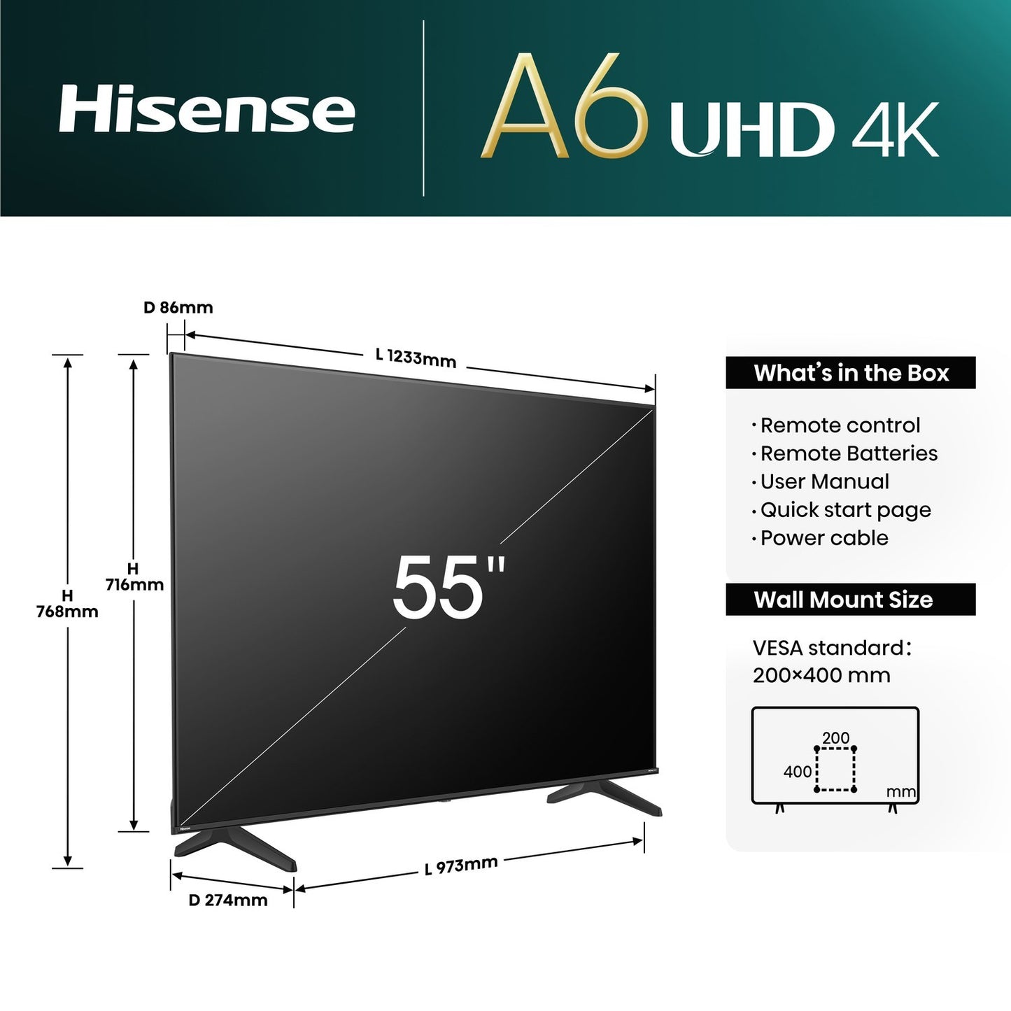 Hisense A6K 58 inch Smart 4K Ultra HD LED TV 58A6NTUK