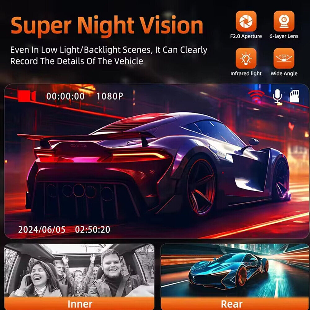 1080P Dual Lens Car Dash Cam Recorder G Sensor DVR Front and Rear Camera Video