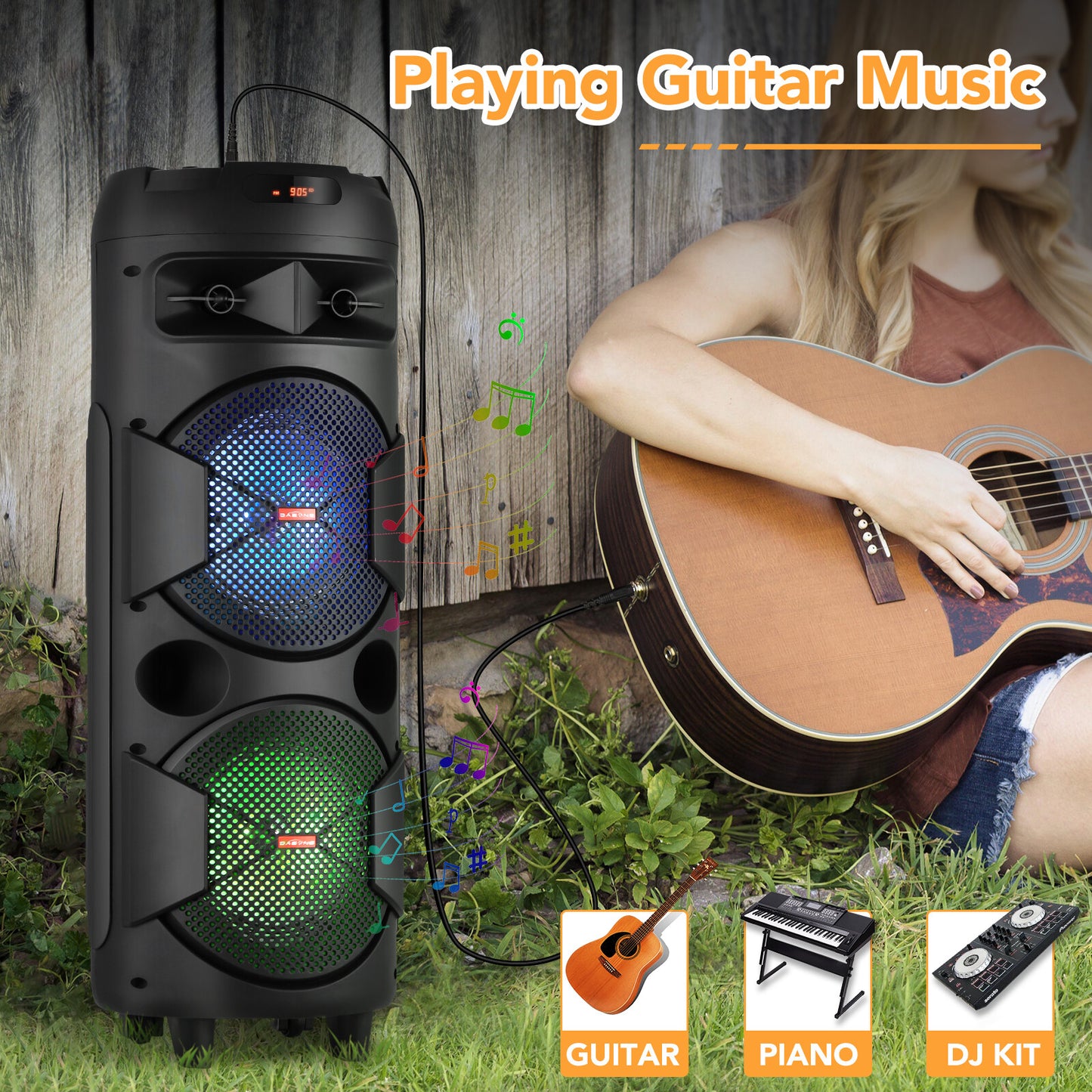 6000W Bluetooth Speaker Portable Dual Sub Woofer Heavy Bass Party DJ System Mic