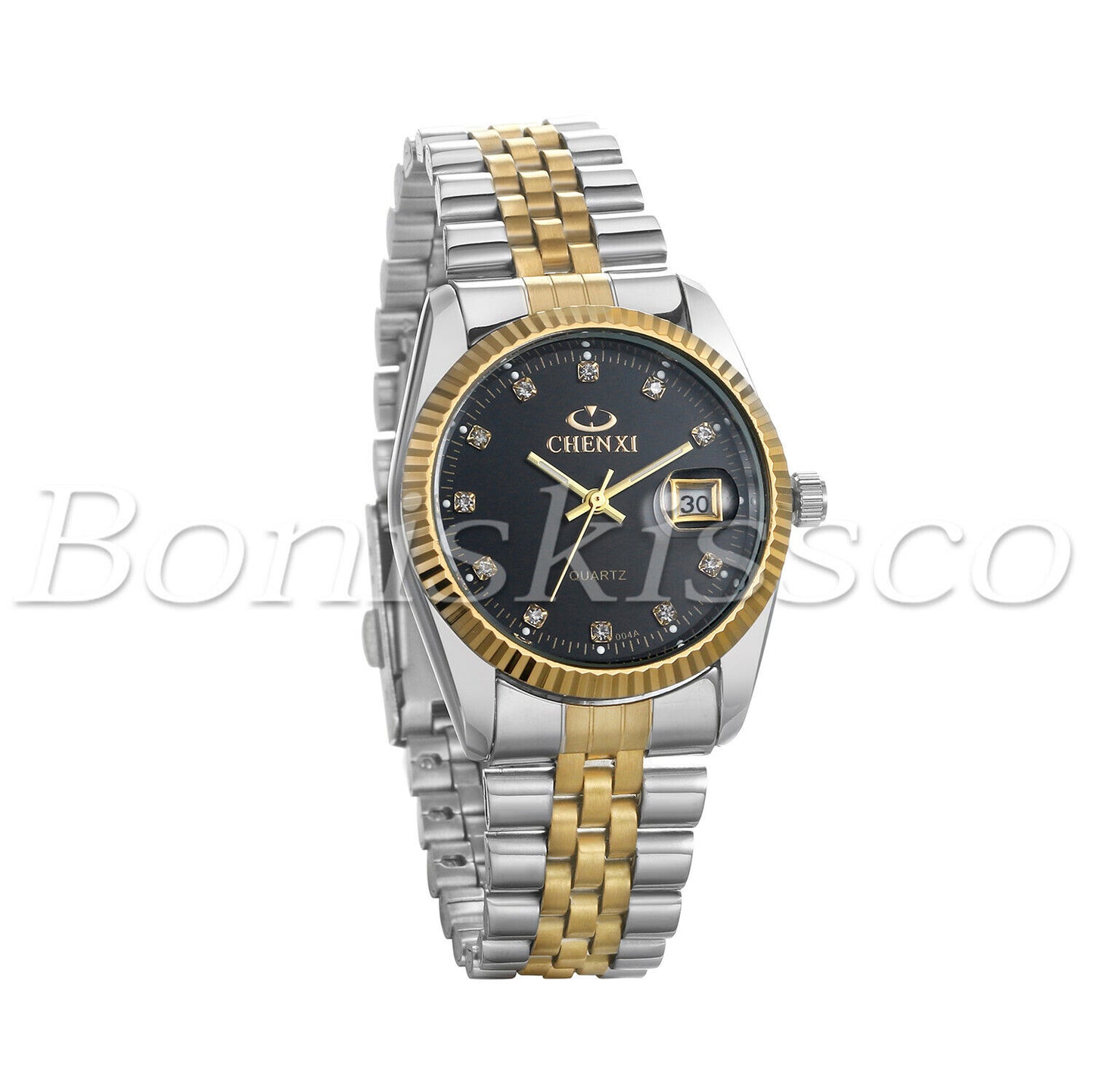 Men's Women's Luxury Luminous Rhinestone Stainless Steel Wristband Couples Watch
