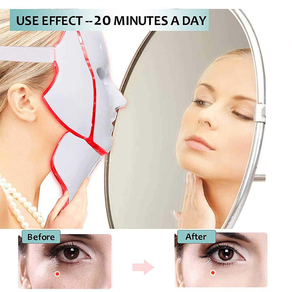 7 LED Light Photon Therapy Face Neck Mask Rejuvenation Skin Wrinkles Anti-aging