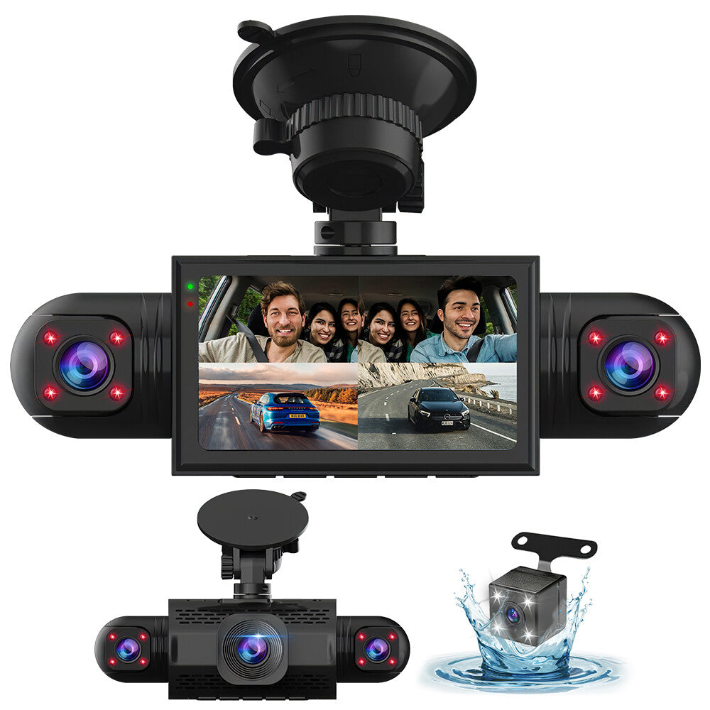360° 4 Channel Dash Cam 1080P 4 Lens Front Rear Inside Driving Recorder G-Sensor