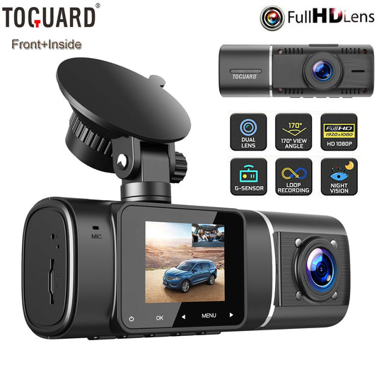 TOGUARD Dual Dash Cam FHD 1080P+1080P Front Inside Cabin Car Camera Night Vision
