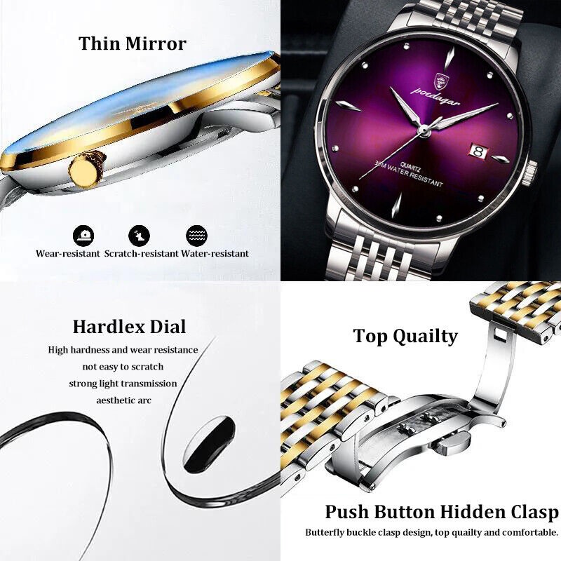 Mens Quartz Watch Waterproof Luminous Stainless Steel Watches Date Wristwatch UK