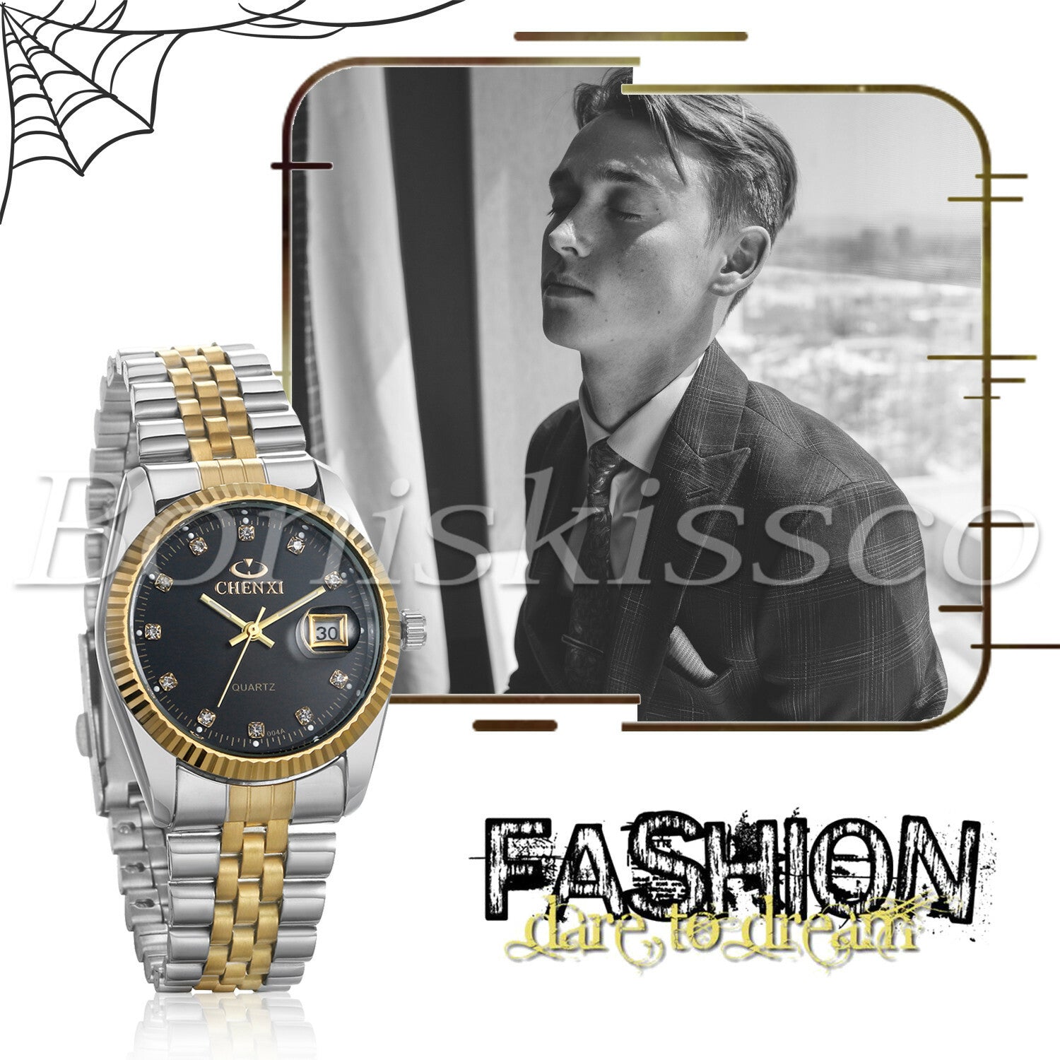 Men's Women's Luxury Luminous Rhinestone Stainless Steel Wristband Couples Watch