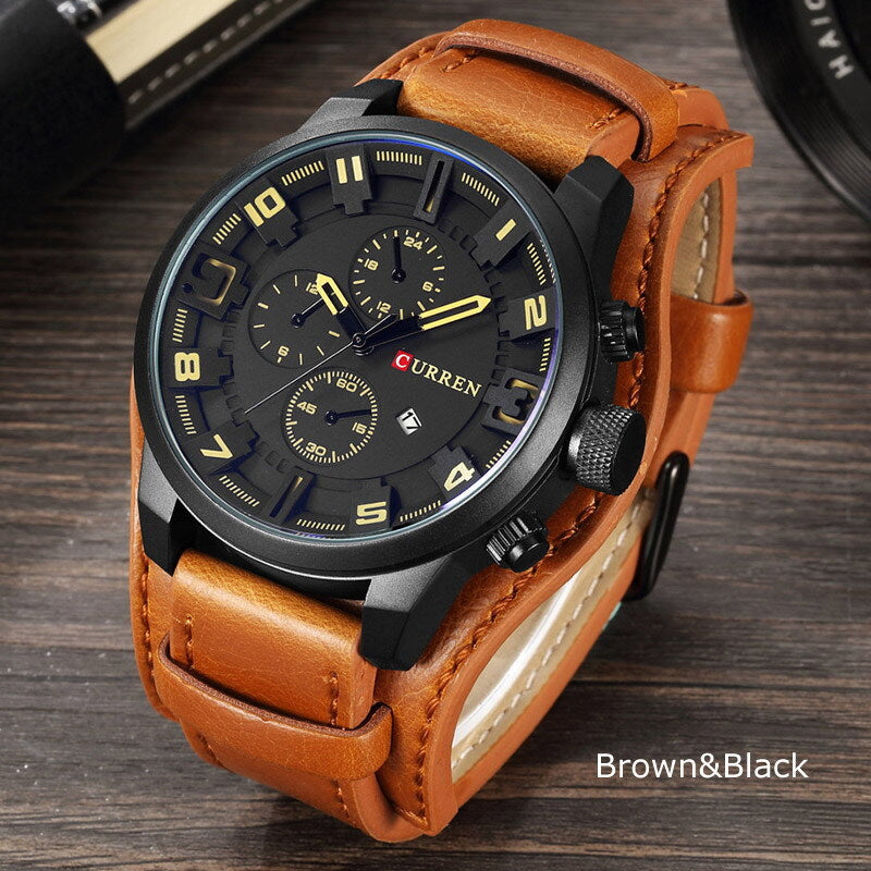 Fashion Mens Quartz Date Leater Strap Waterproof Army Military Men Sports Watch