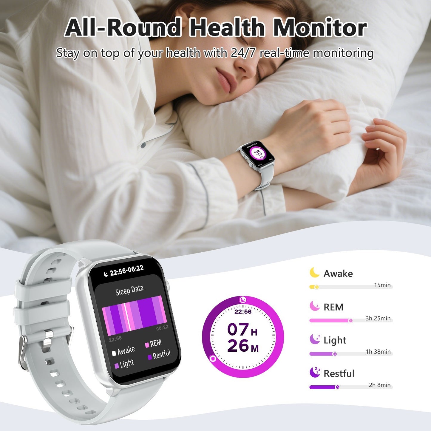 Smart Watch (Answer/Make Call) Fitness Tracker Sport Watches With LED Flashlight