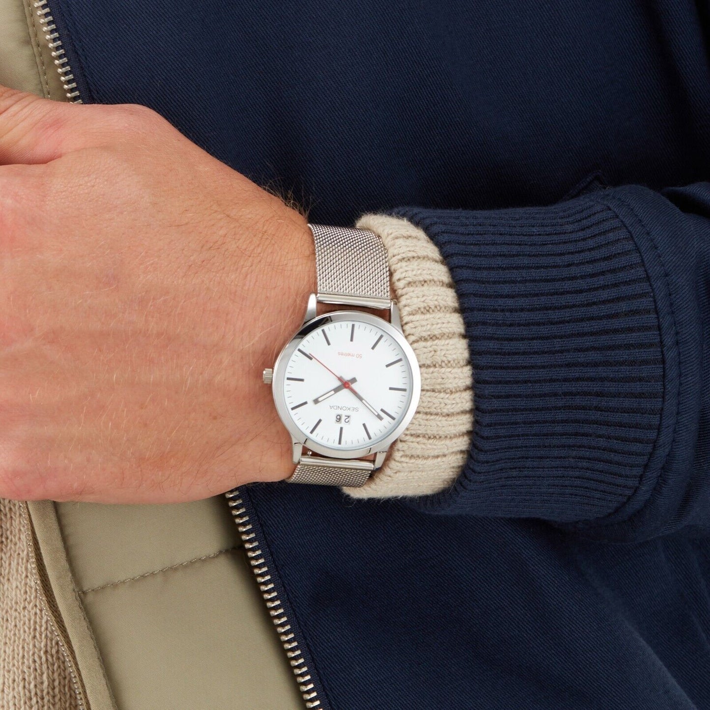 Sekonda Gents 40mm Nordic Silver Case and Strap Watch with White Dial Model 1940