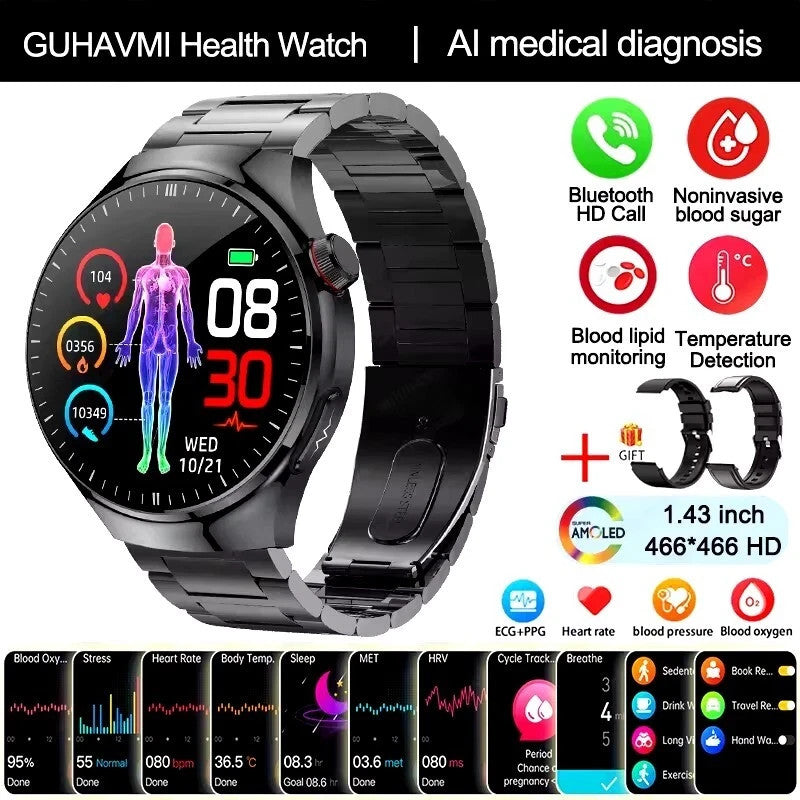 UK 2025 New Medical Grade Smart Watch Blood Pressure Oxygen Heart Rate Bluetooth