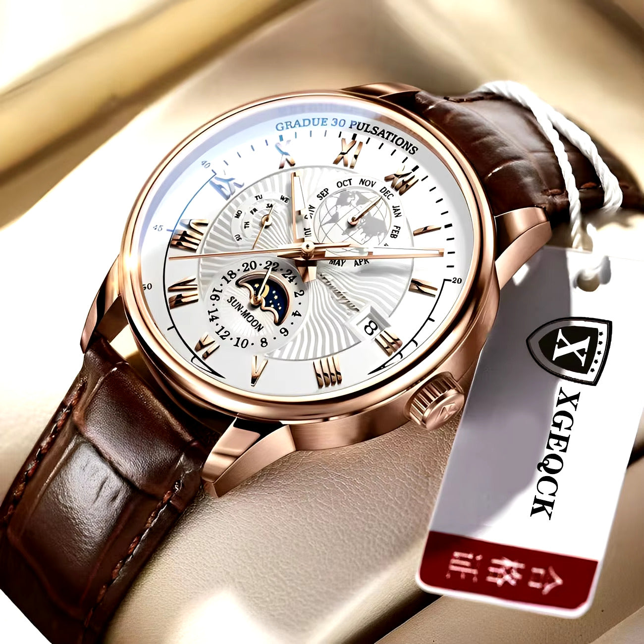 Luxury Mens Leather Watch Waterproof Luminous Chronograph Quartz Wristwatch UK