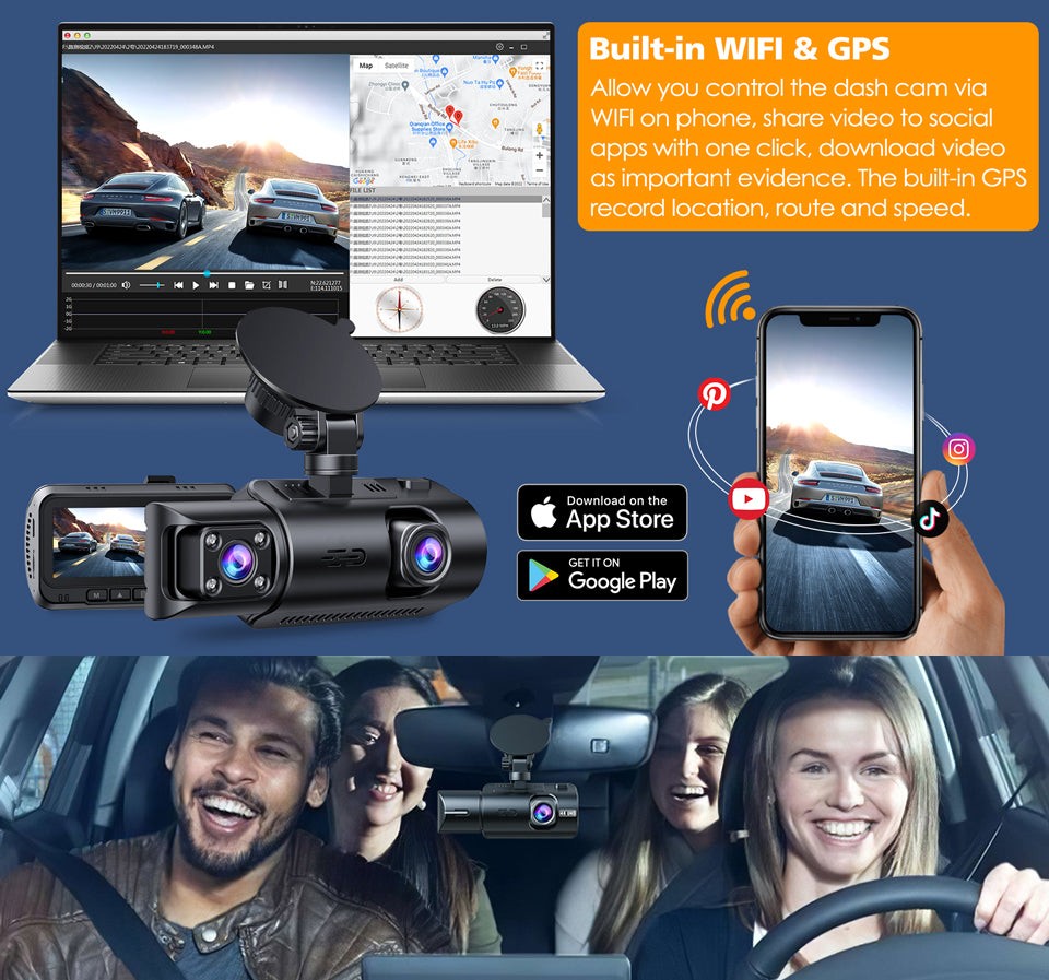 TOGUARD Dual Dash Cam 4K Front and 1080P Inside Cabin GPS Dual Lens Car Camera