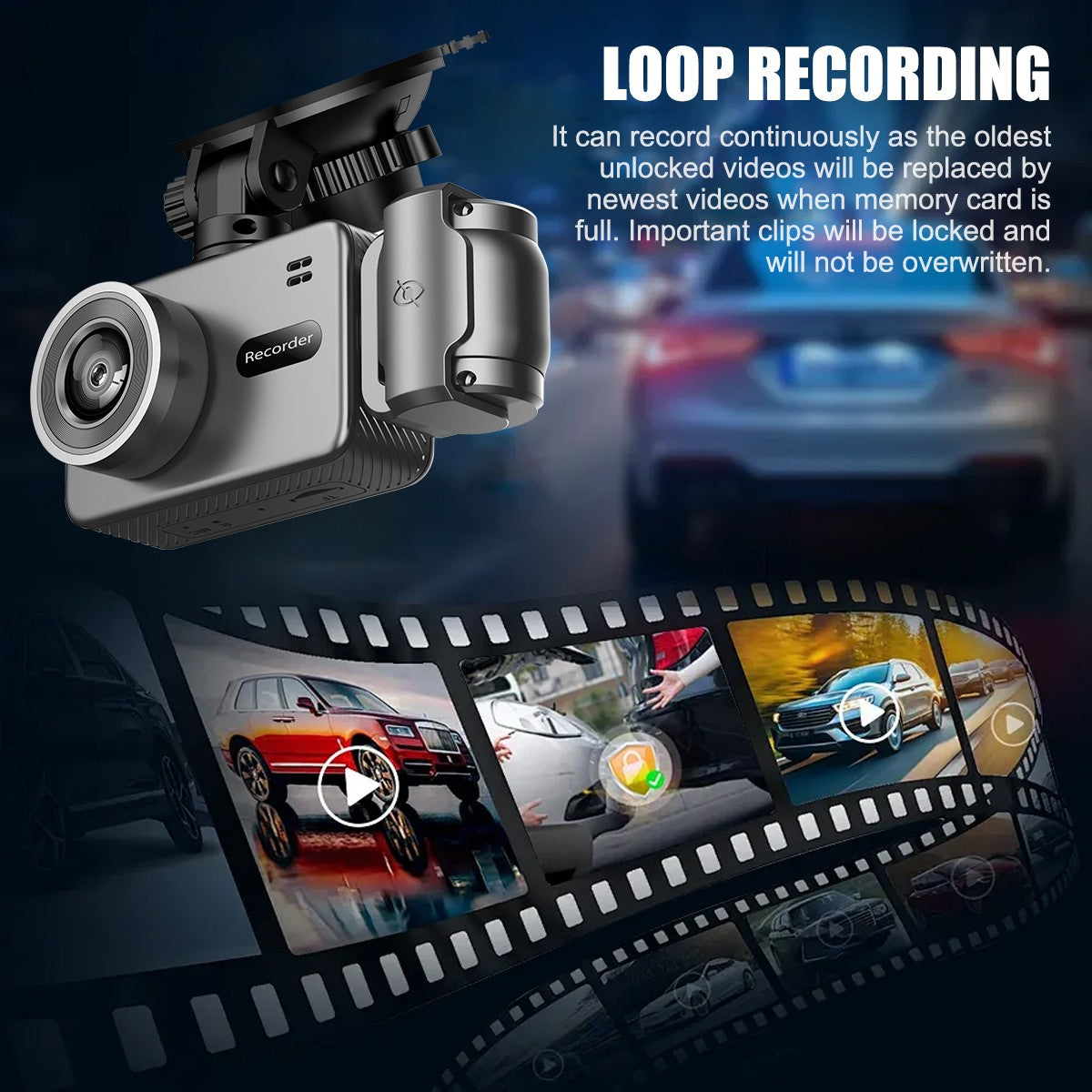 Front and Rear 4K Dash Cam View 120° Car Camera Night Vision with Built in WiFi
