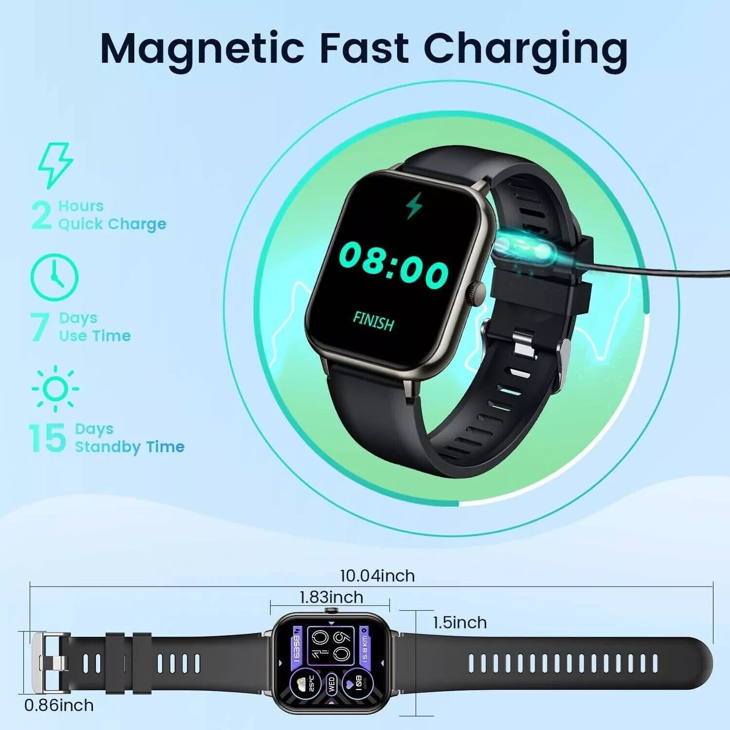 Alexa Smart Watch Calls Bluetooth Heart Rate Blood Pressure iPhone Samsung
