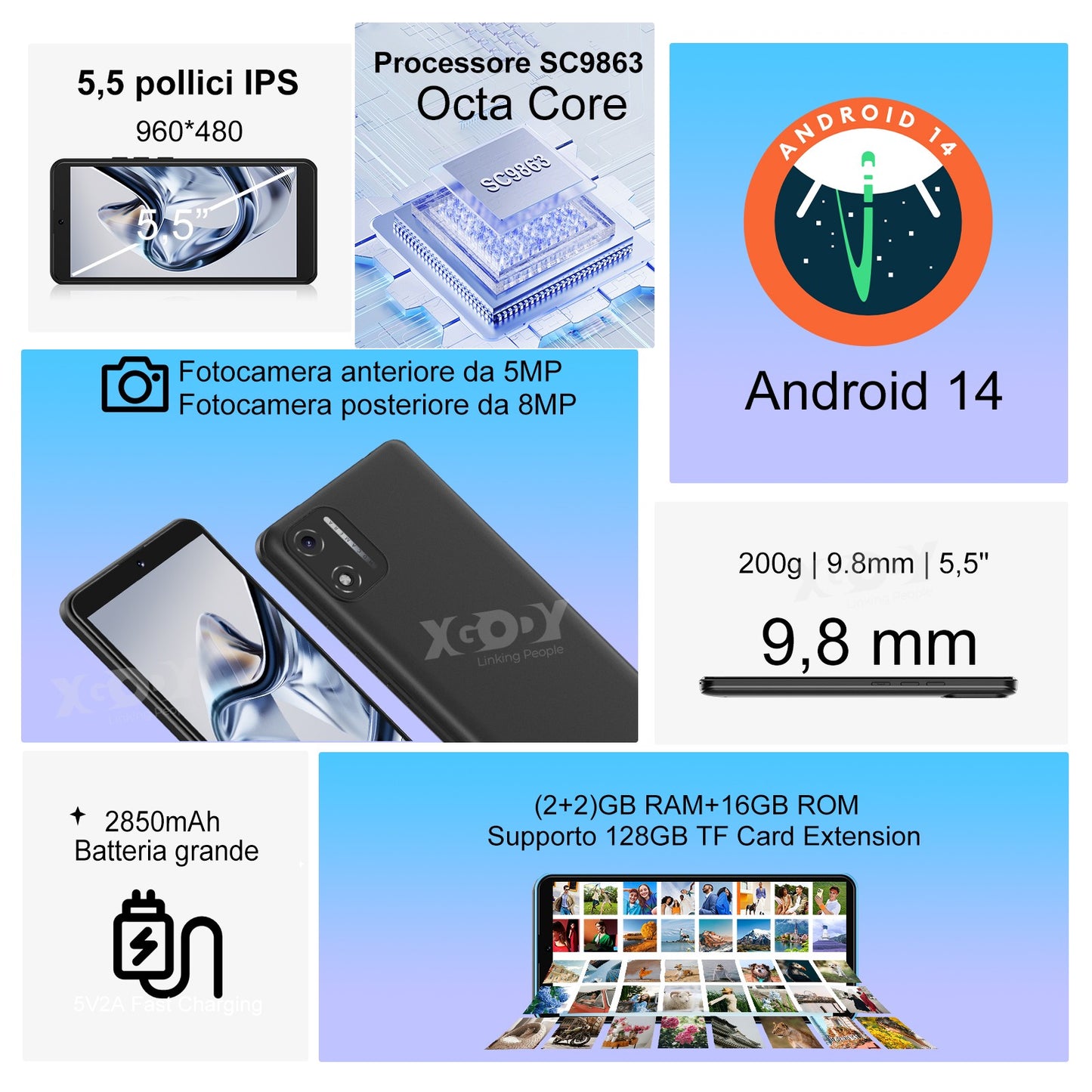 2025 Phone Unlocked 4G Android 14 Mobile Phone Smartphone 2*SIM 4/8-Core 6.3" 4G