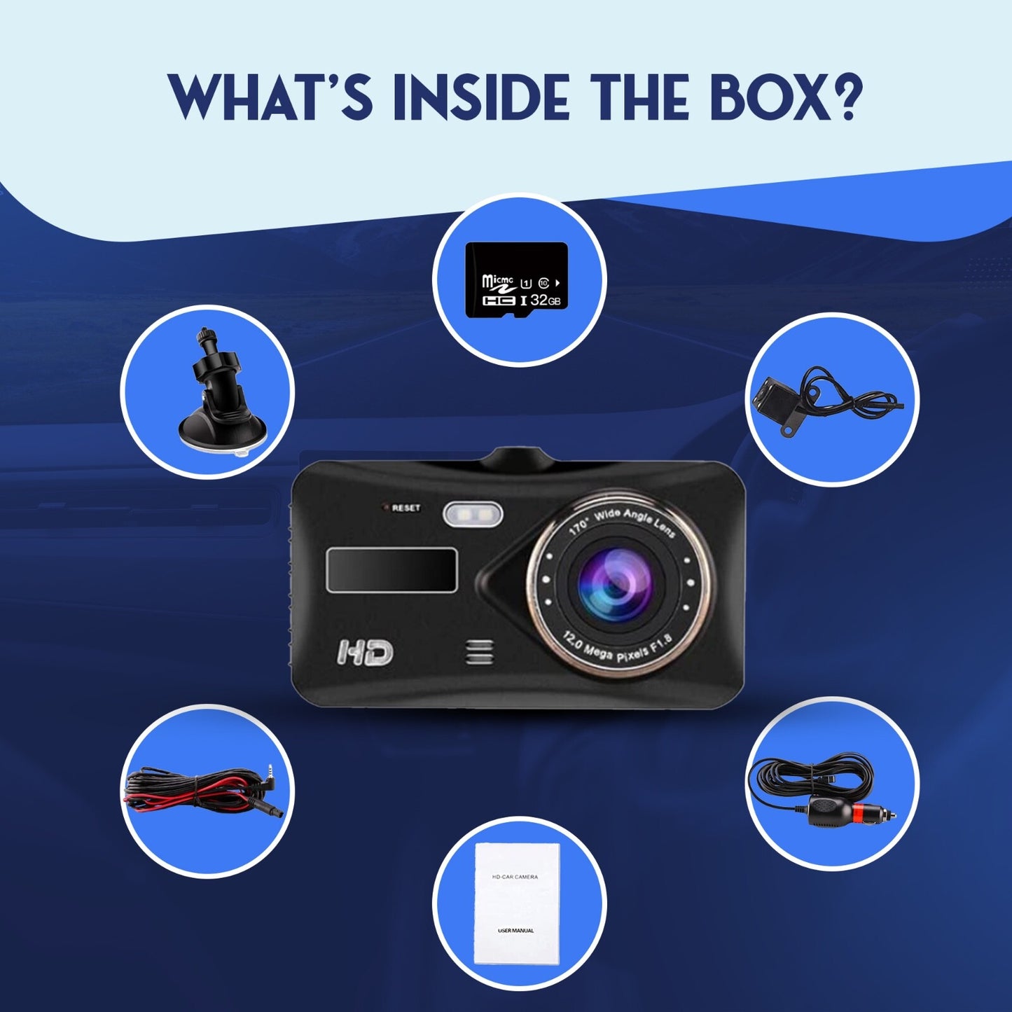 4" Dash Cam Pro Car Camera Recorder Dual Front and Rear HD 1080P Night Vision UK