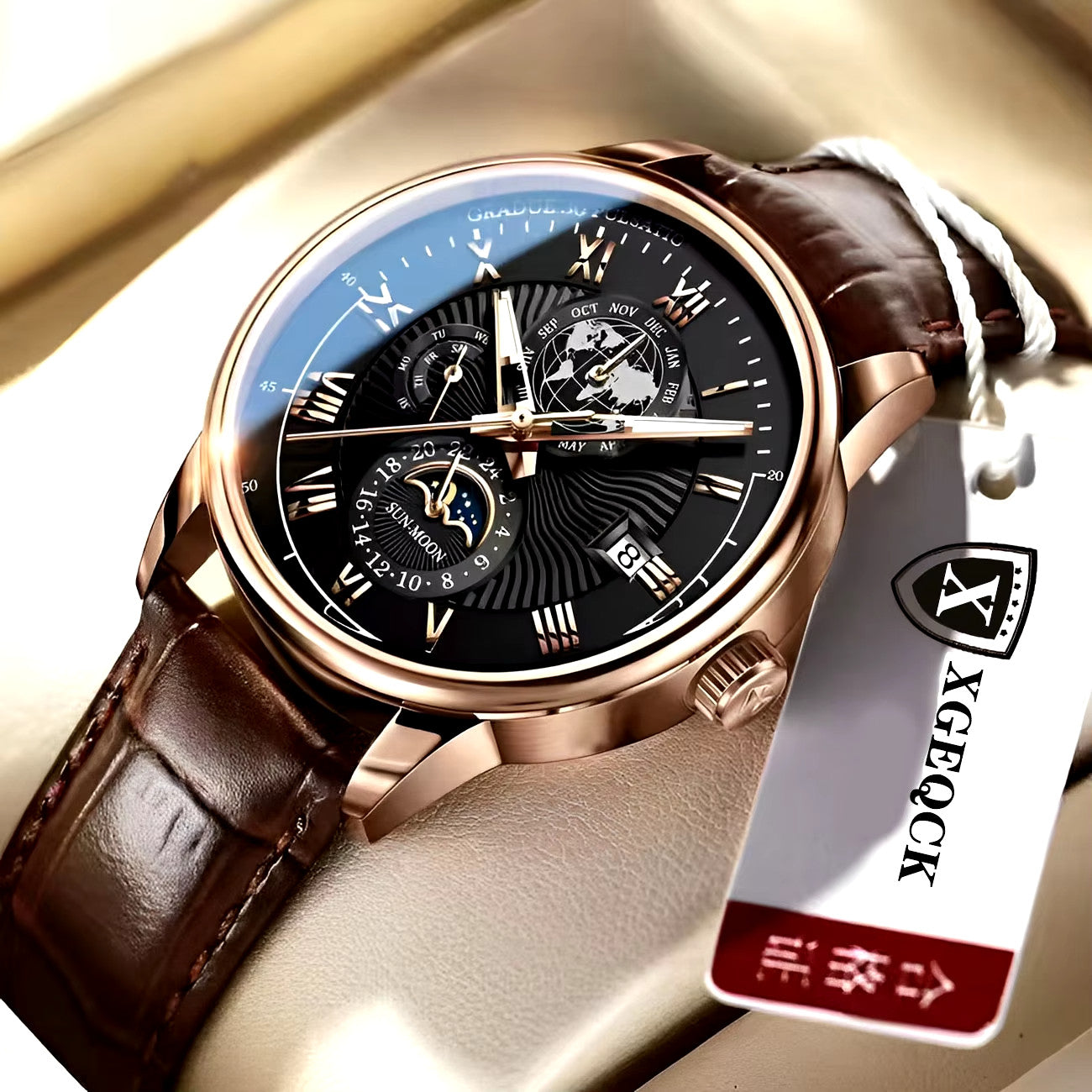 Luxury Mens Leather Watch Waterproof Luminous Chronograph Quartz Wristwatch UK